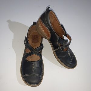 Josef Seibel Shoes Womens 10 EU 41 Black Leather Mary Jane Comfort Wedge